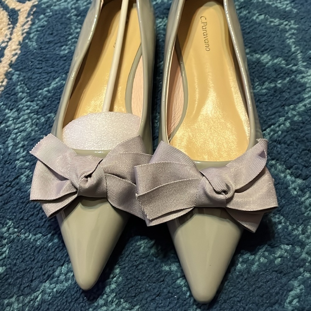 Caparravino Sage Green Patent Pointed Bow Ballet Flat - Picture 8 of 9
